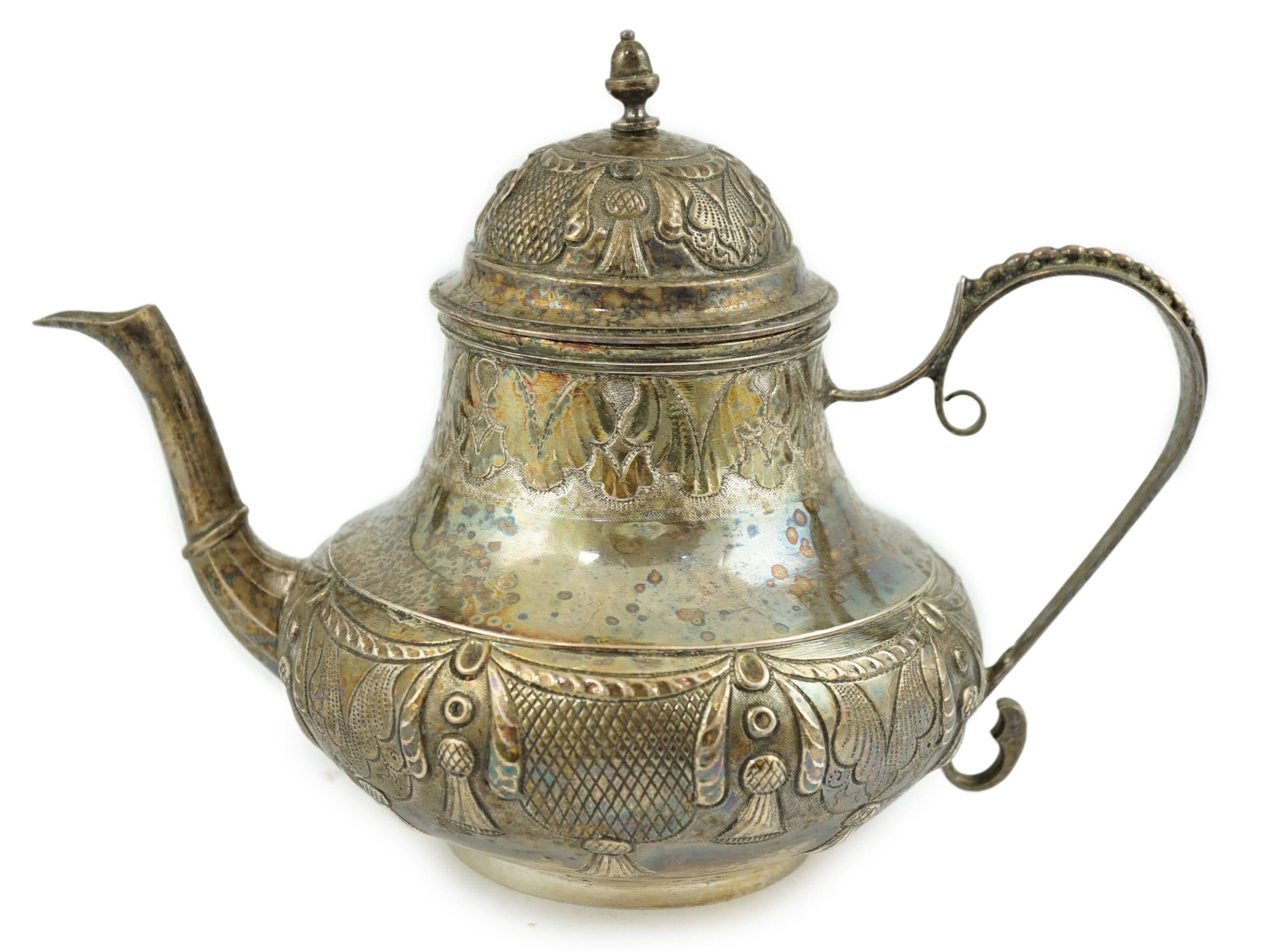 A late 18th/early 19th century Dutch? silver pear shaped teapot